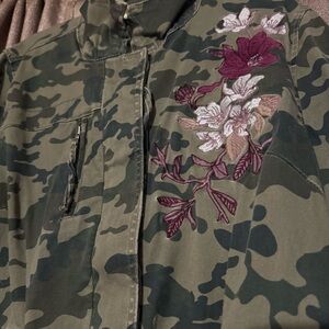 Lane Bryant Camouflage Jacket with Floral Embroidery